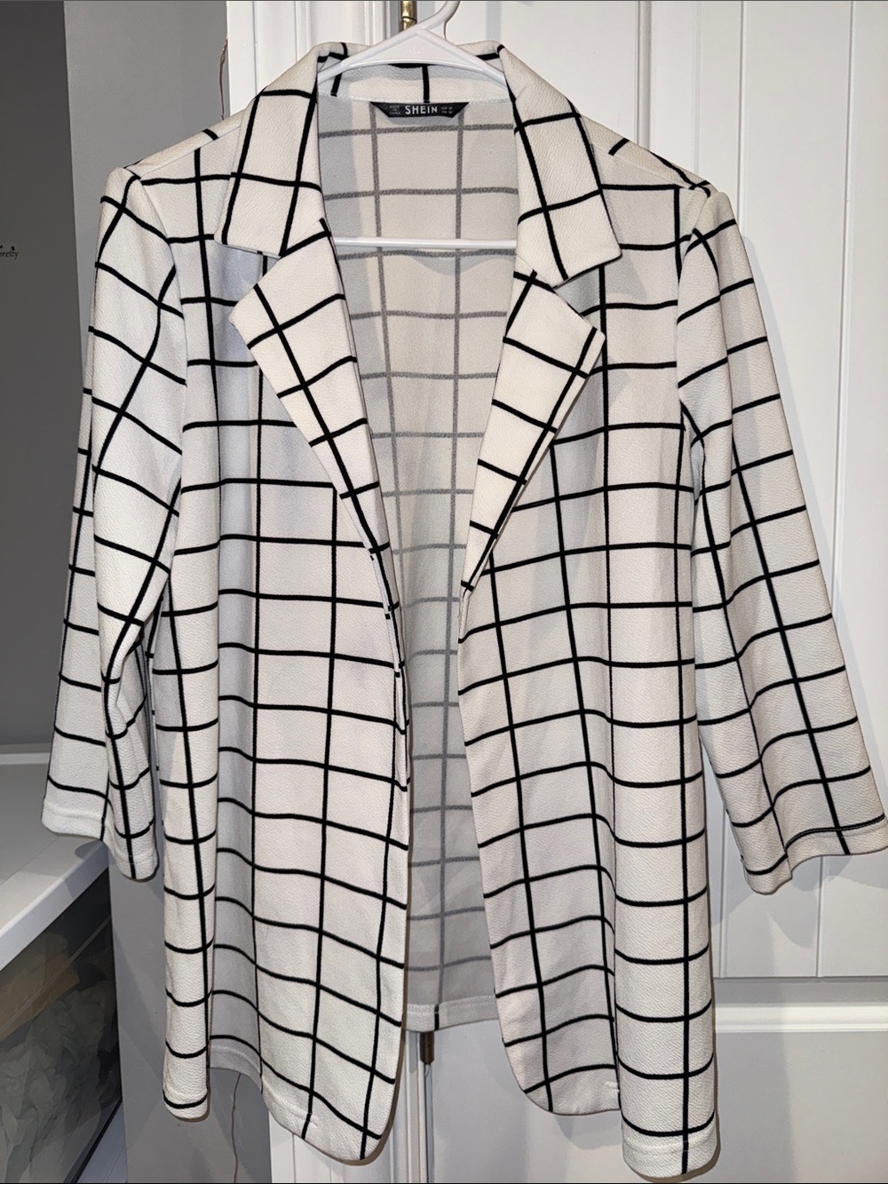 SHEIN Cream Blazer with Black Windowpane Check